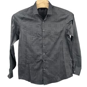 Simon Carter London Gray Checkered Geometric Button Up Slim Fit 44cm 17.5”